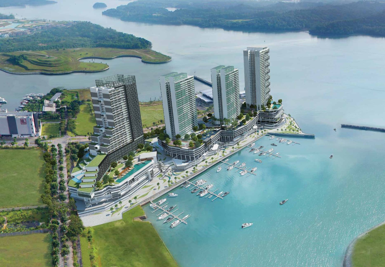 Aerial view of Southern Marina Residences at Puteri Harbour