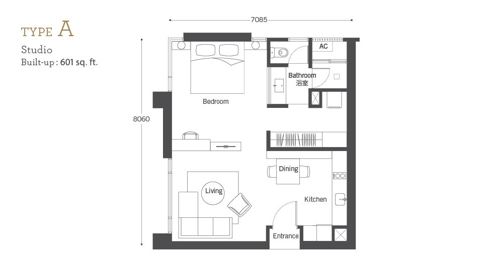 Floor plan of Type A at Cyperus @ Tropicana Gardens