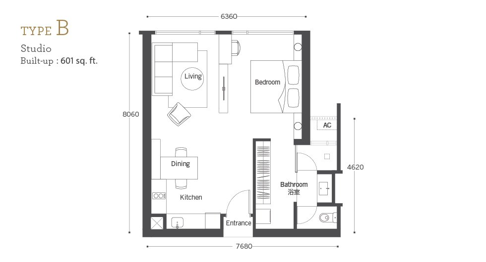 Floor plan of Type B at Cyperus @ Tropicana Gardens