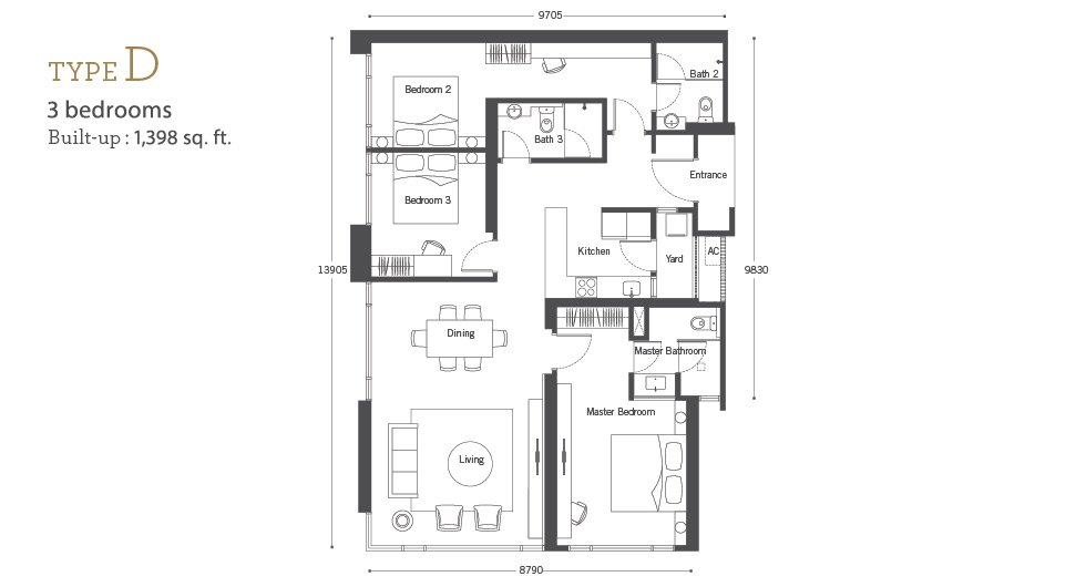 Floor plan of Type D at Cyperus @ Tropicana Gardens