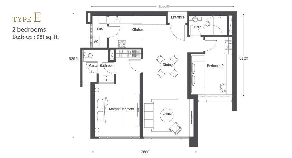 Floor plan of Type E at Cyperus @ Tropicana Gardens