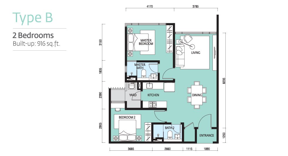 Paloma Serviced Residences Type B 平面图