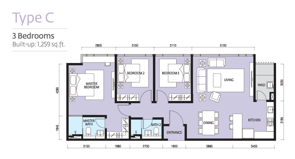 Paloma Serviced Residences Type C 平面图