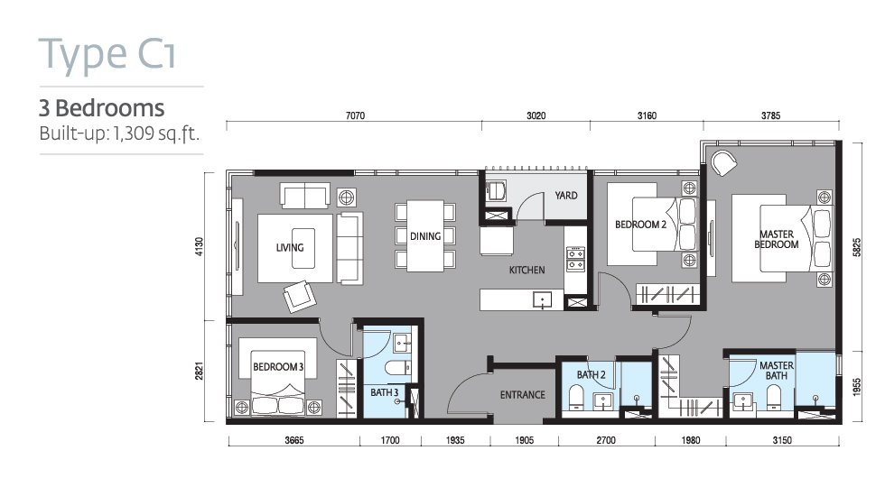 Paloma Serviced Residences Type C1 平面图