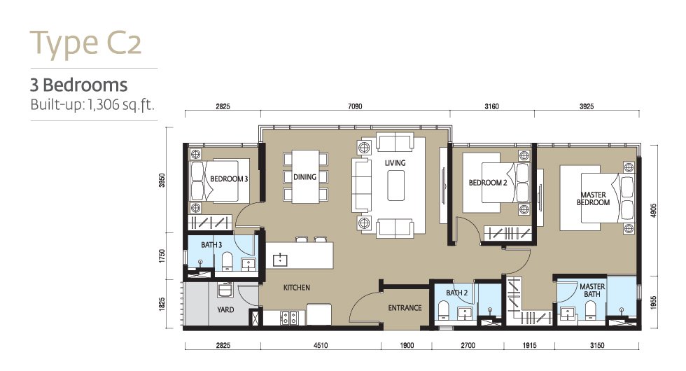Paloma Serviced Residences Type C2 平面图