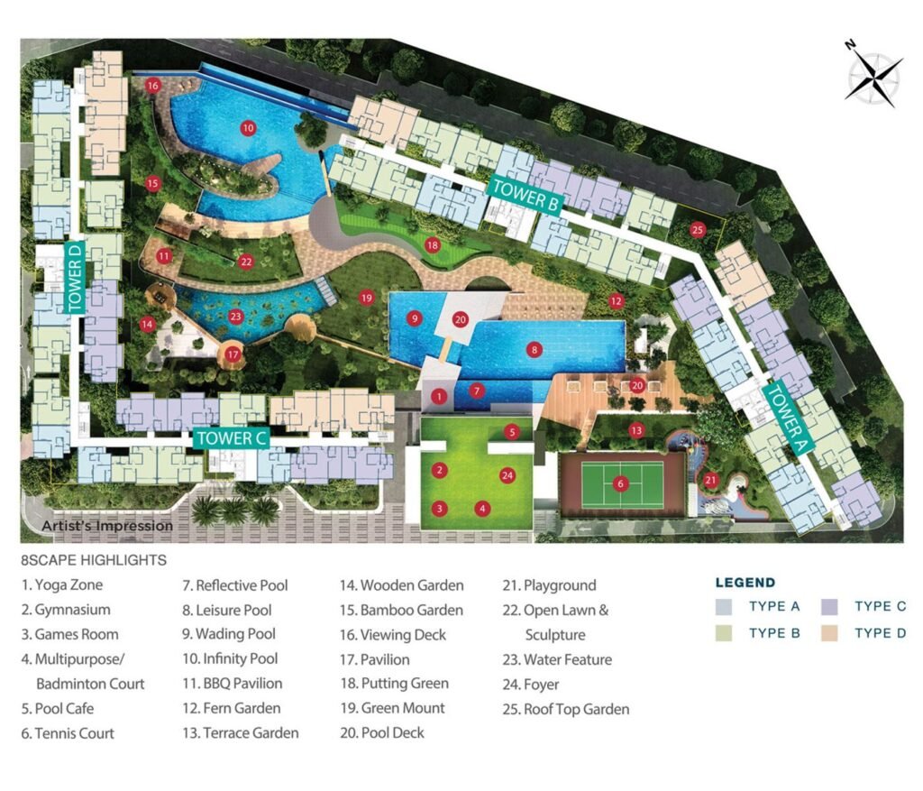 Site plan with facilities, 8Scape Residences @ Sutera