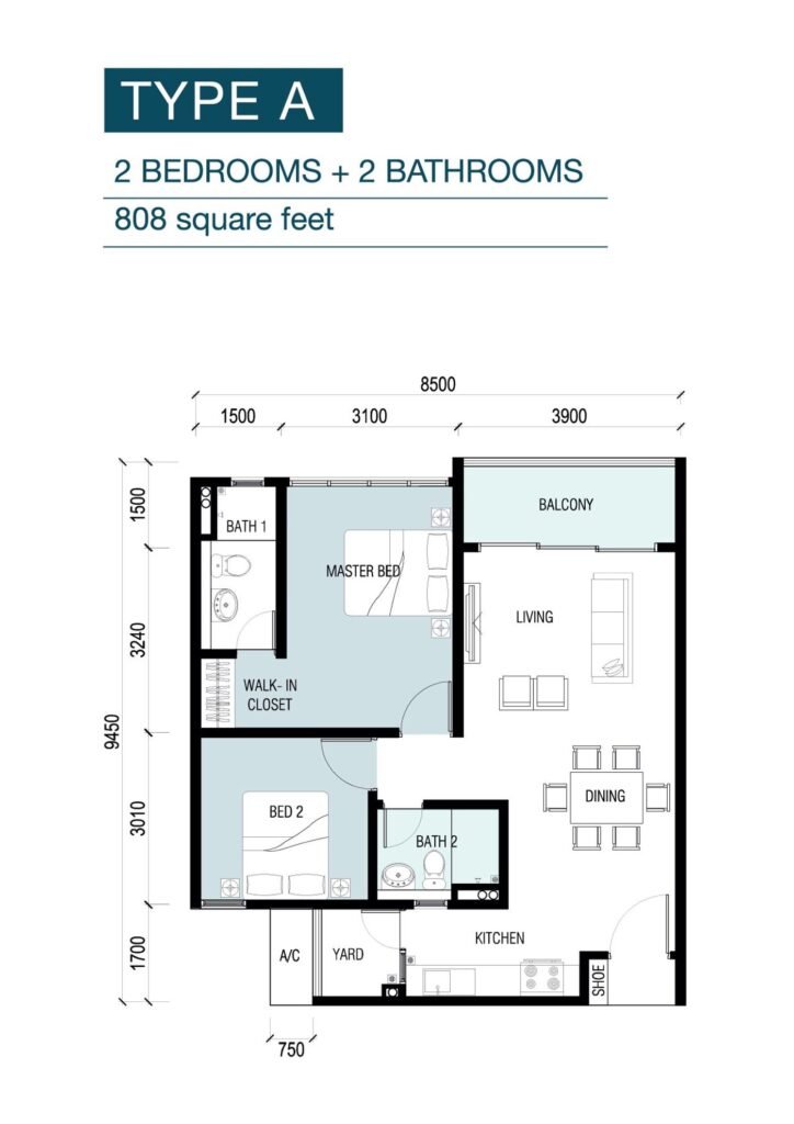 Floor plan, Type A, 8Scape Residences @ Sutera