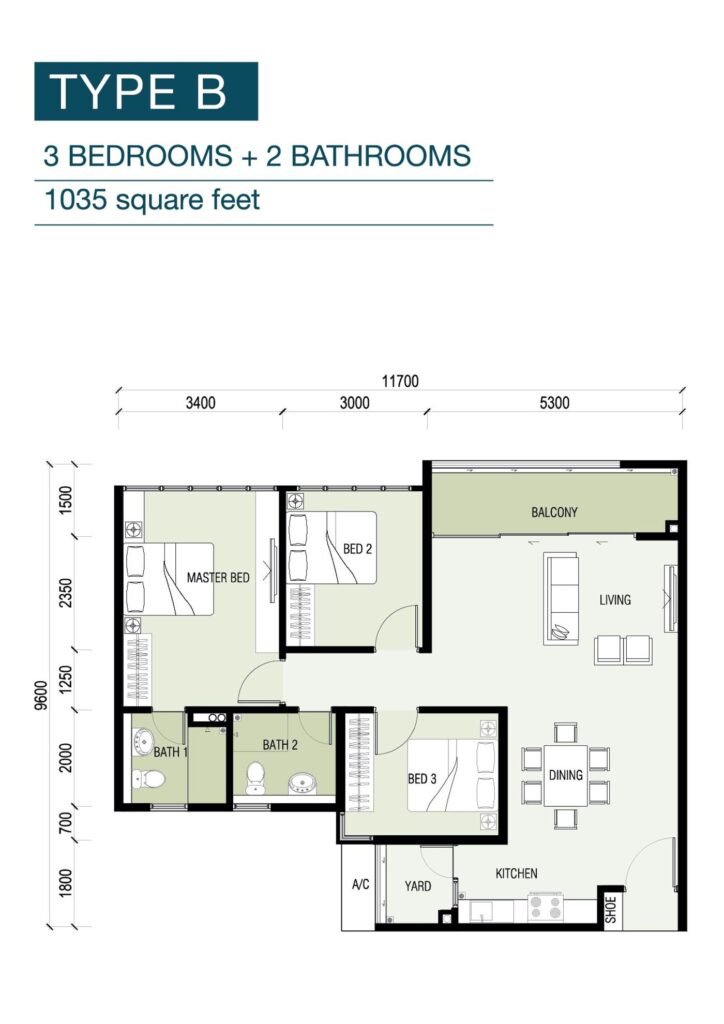Floor plan, Type B, 8Scape Residences @ Sutera