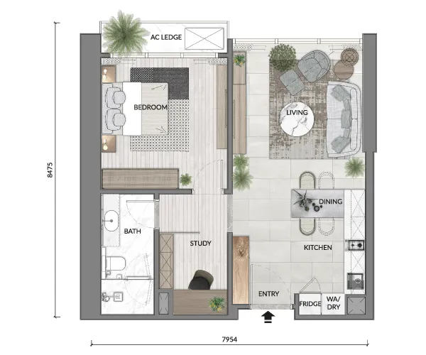 Pelan lantai Jenis A2 di Core Residence at TRX