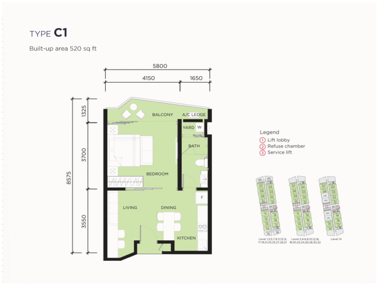 Floor plan of Type C1 at Almas Suites