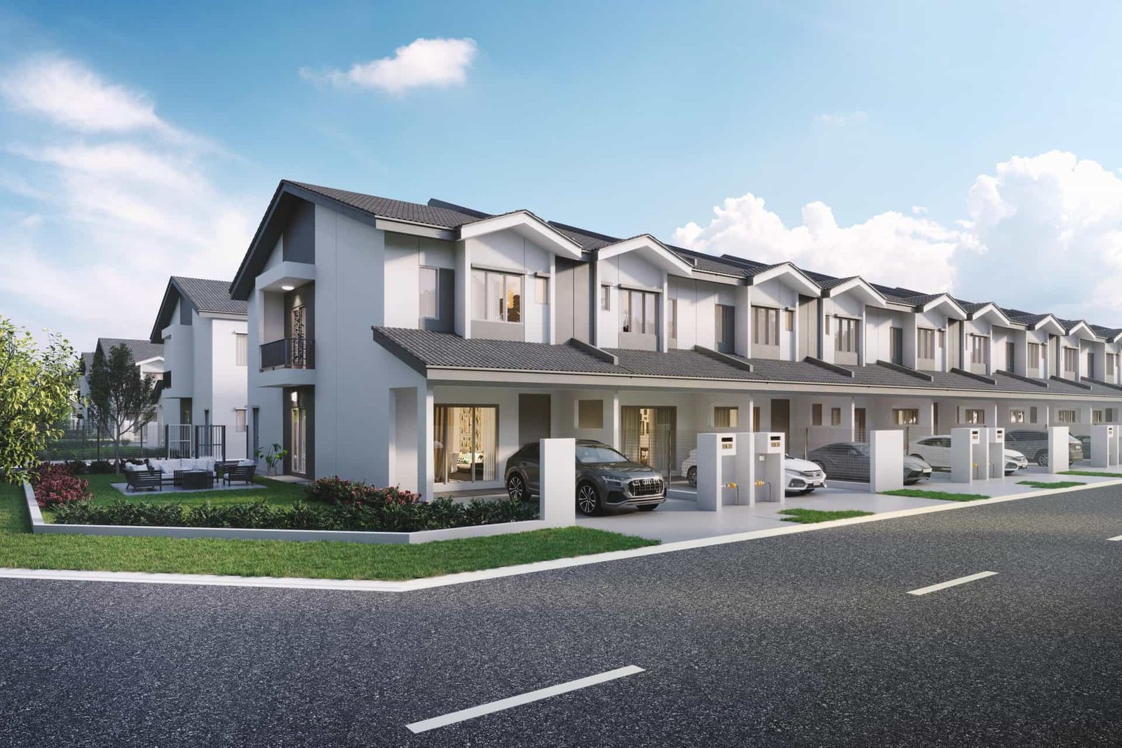 Lukisan artis rumah teres Allamanda di Meridin East, Pasir Gudang