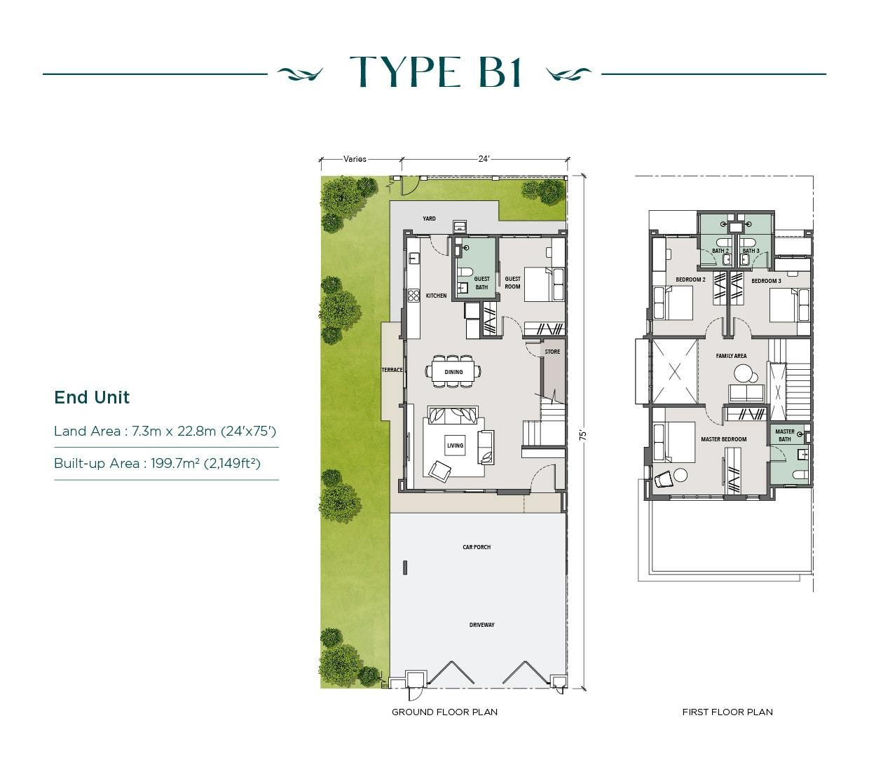 Aspira LakeHomes – Jenis B1 hujung (2,149 kaki persegi)