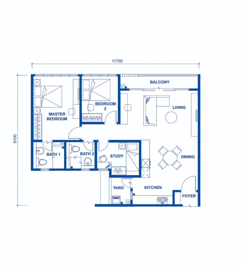 Austin Regency – Type C1 · 999 sq ft