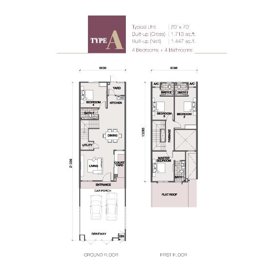 户型图，Type A, Ayera Residences @ Tropicana Danga Cove