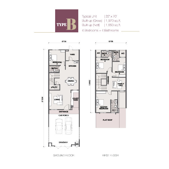 户型图，Type B, Ayera Residences @ Tropicana Danga Cove