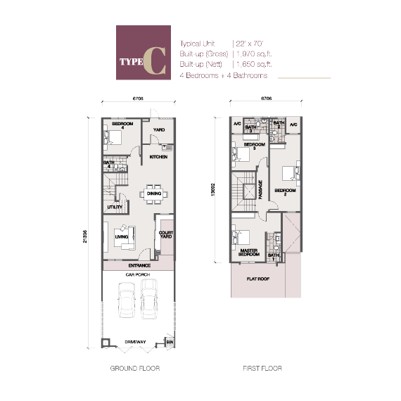 户型图，Type C, Ayera Residences @ Tropicana Danga Cove