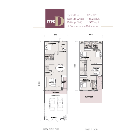 户型图，Type D, Ayera Residences @ Tropicana Danga Cove