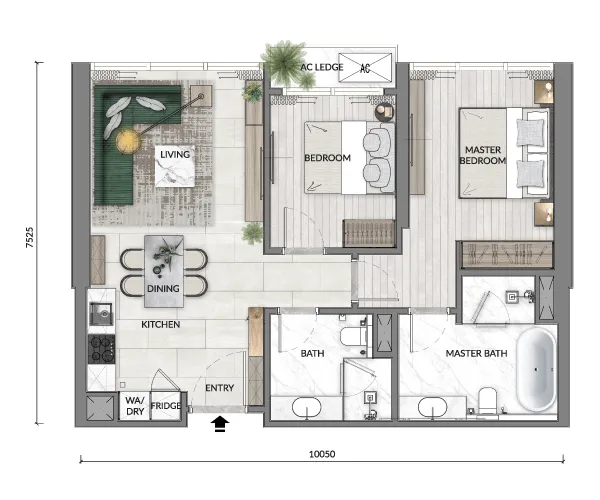 Pelan lantai Jenis B1 di Core Residence at TRX