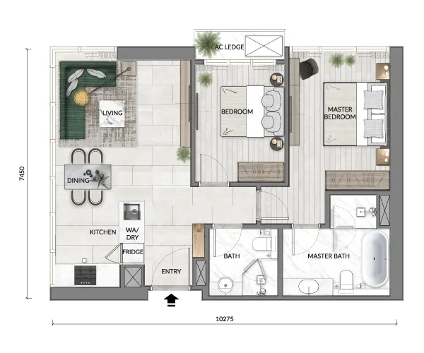 Pelan lantai Jenis B2 di Core Residence at TRX