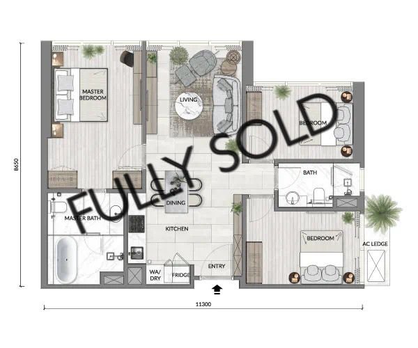 Pelan lantai Jenis C1 di Core Residence at TRX