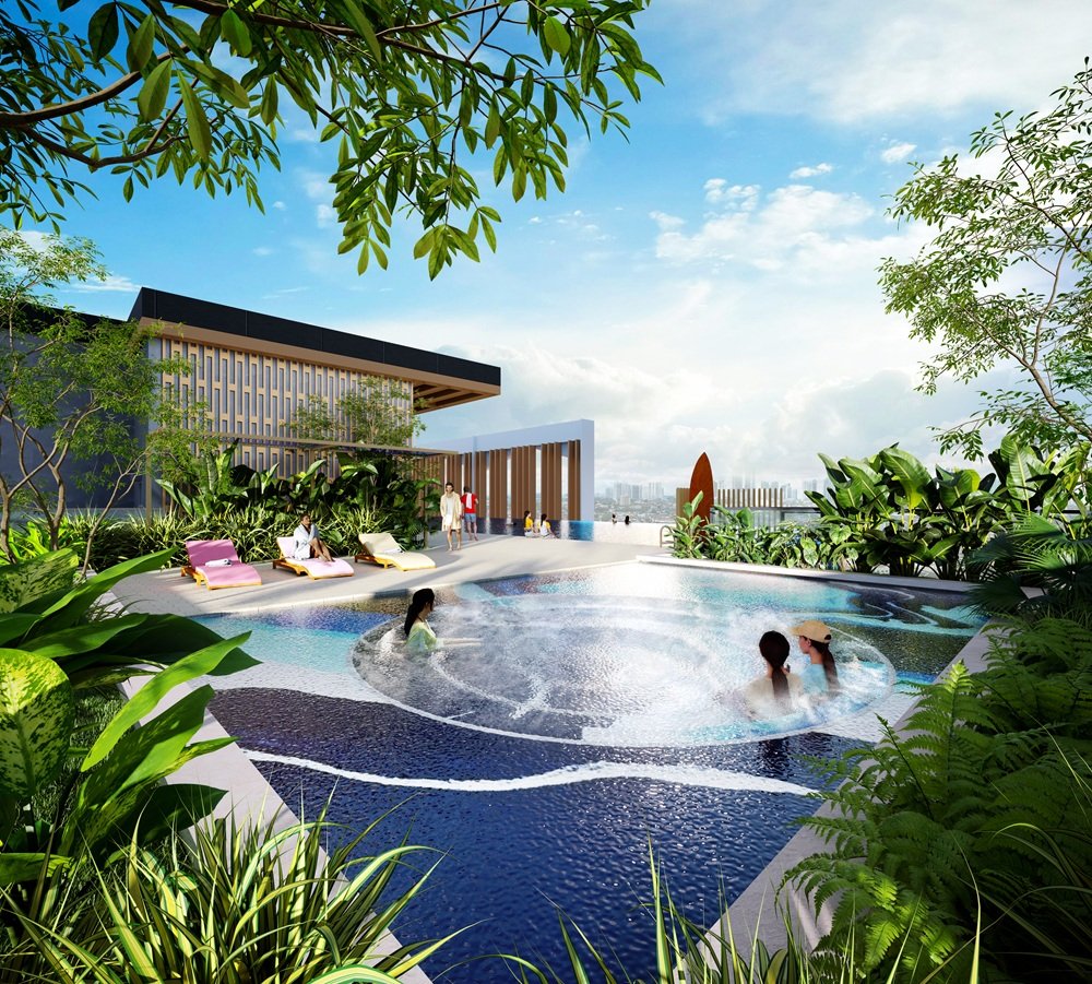 Artist's impression of the infinity jacuzzi on the Axis tower (Tower A) at Causewayz Square @ JBCC