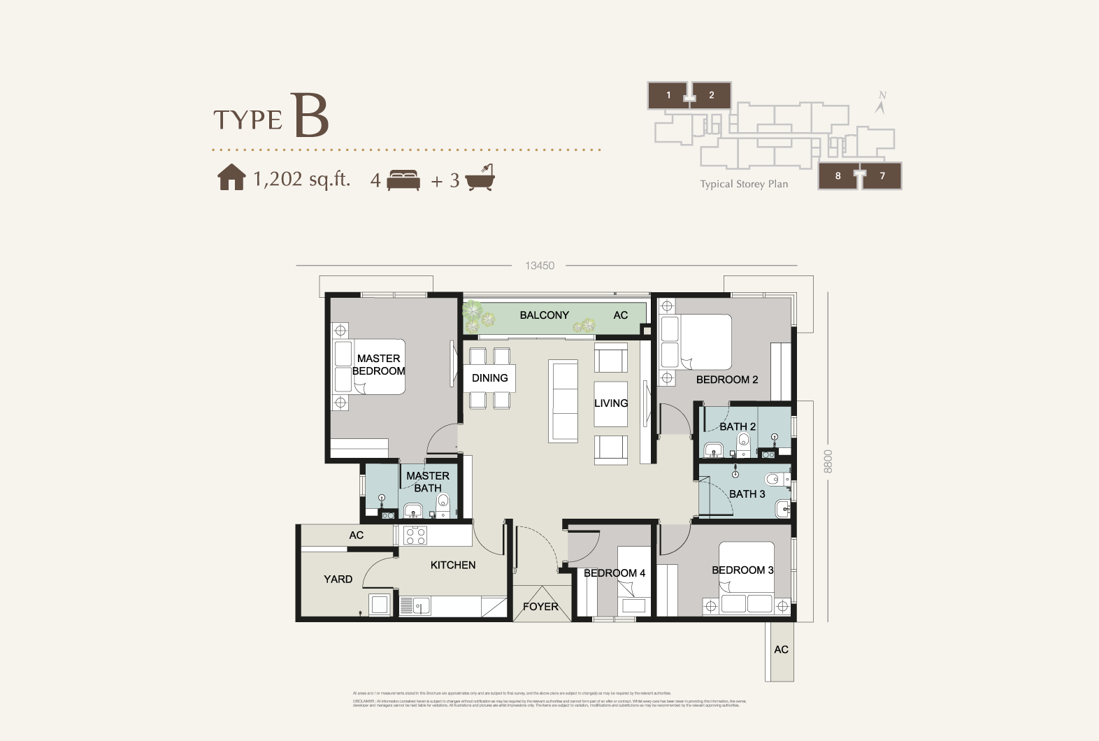 Pelan lantai Jenis B di Setia Seraya Residences