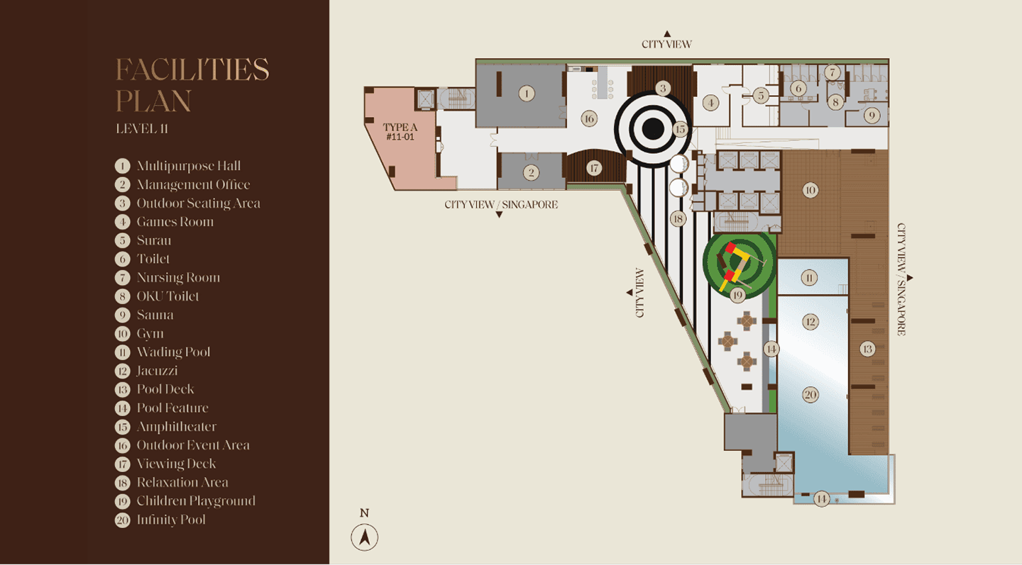 Ilustrasi artis fasilitas bergaya resor di Hitown Oasis (Residensi Oasis), Wadi Hana, Johor Bahru