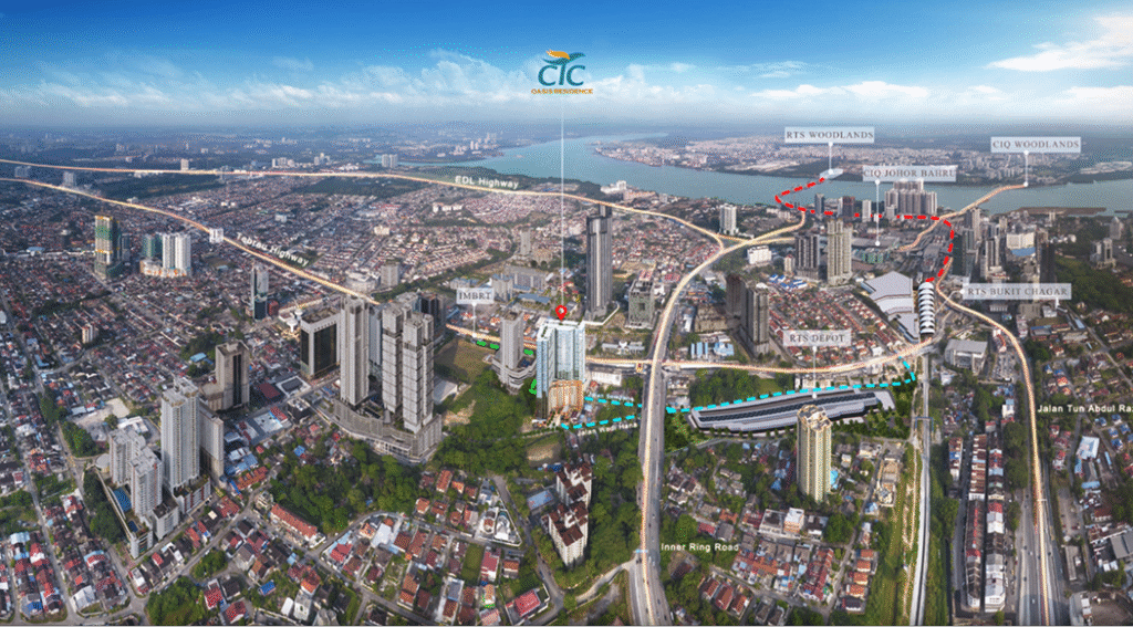 Lokasi Hitown Oasis dekat RTS Link dan Bukit Chagar, Johor Bahru
