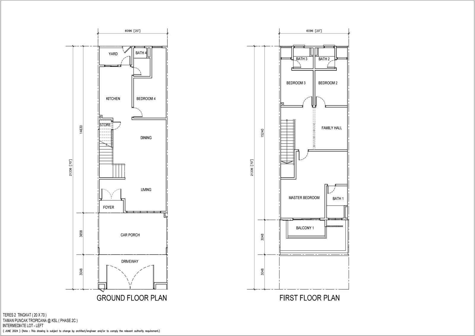 Denah lantai Rumah teras dua lantai, 20 x 70 kaki di KSL Azalea Heights