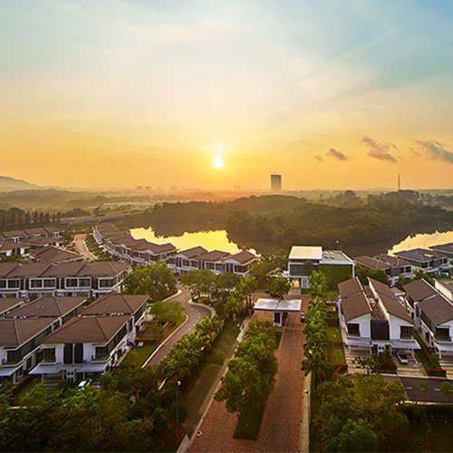 Waterfront homes at sunset, Lagoon Residences @ Senibong Cove