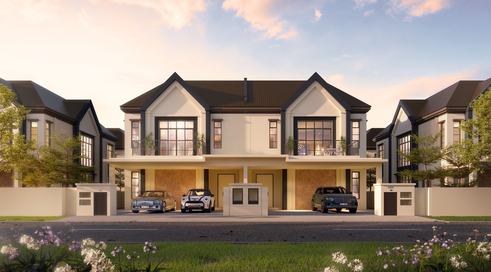 Maison Parc @ Austin Duta semi-detached homes, front view, artist's impression