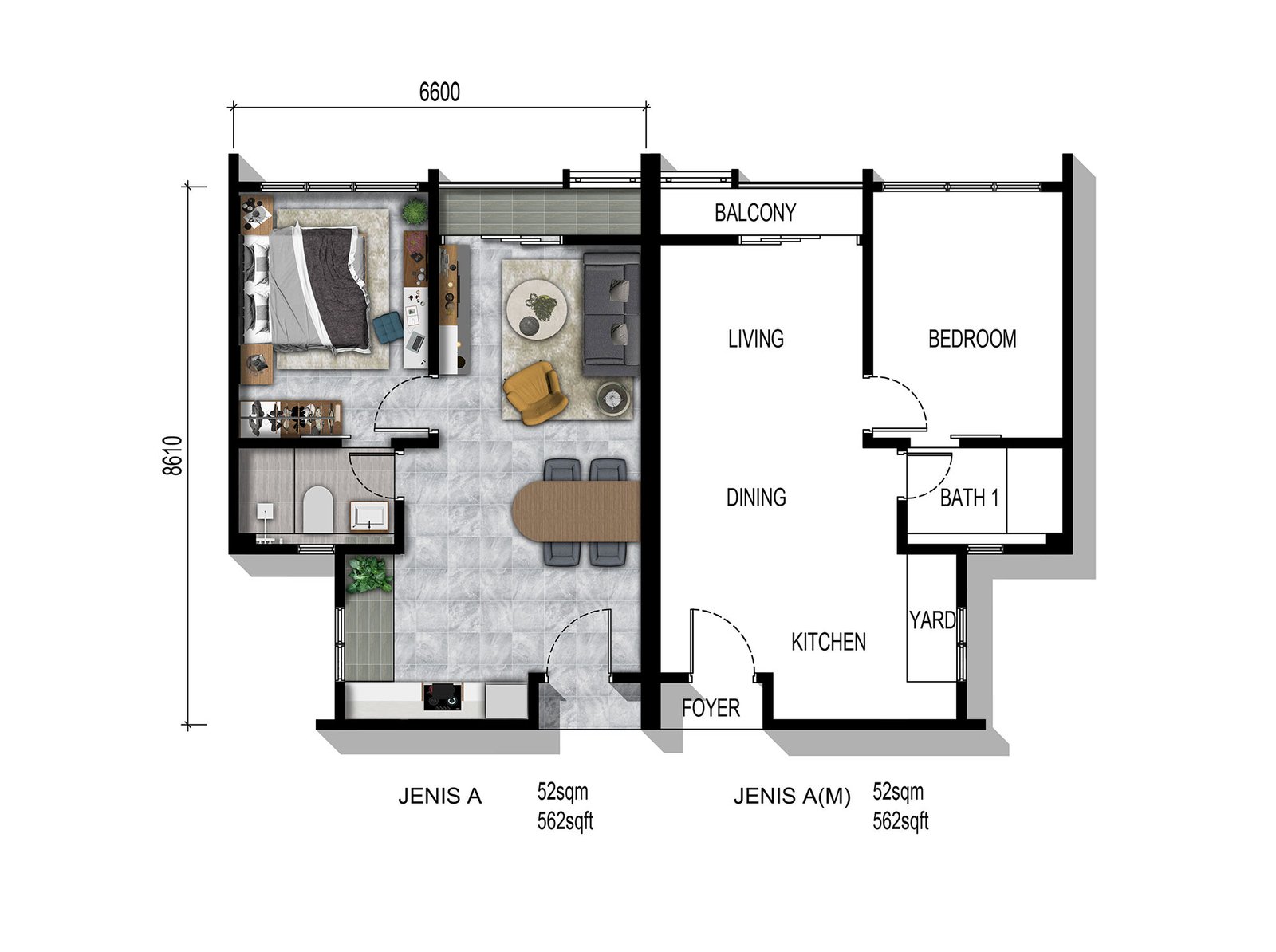 Parkland By The River – Jenis A (562 kaki persegi)