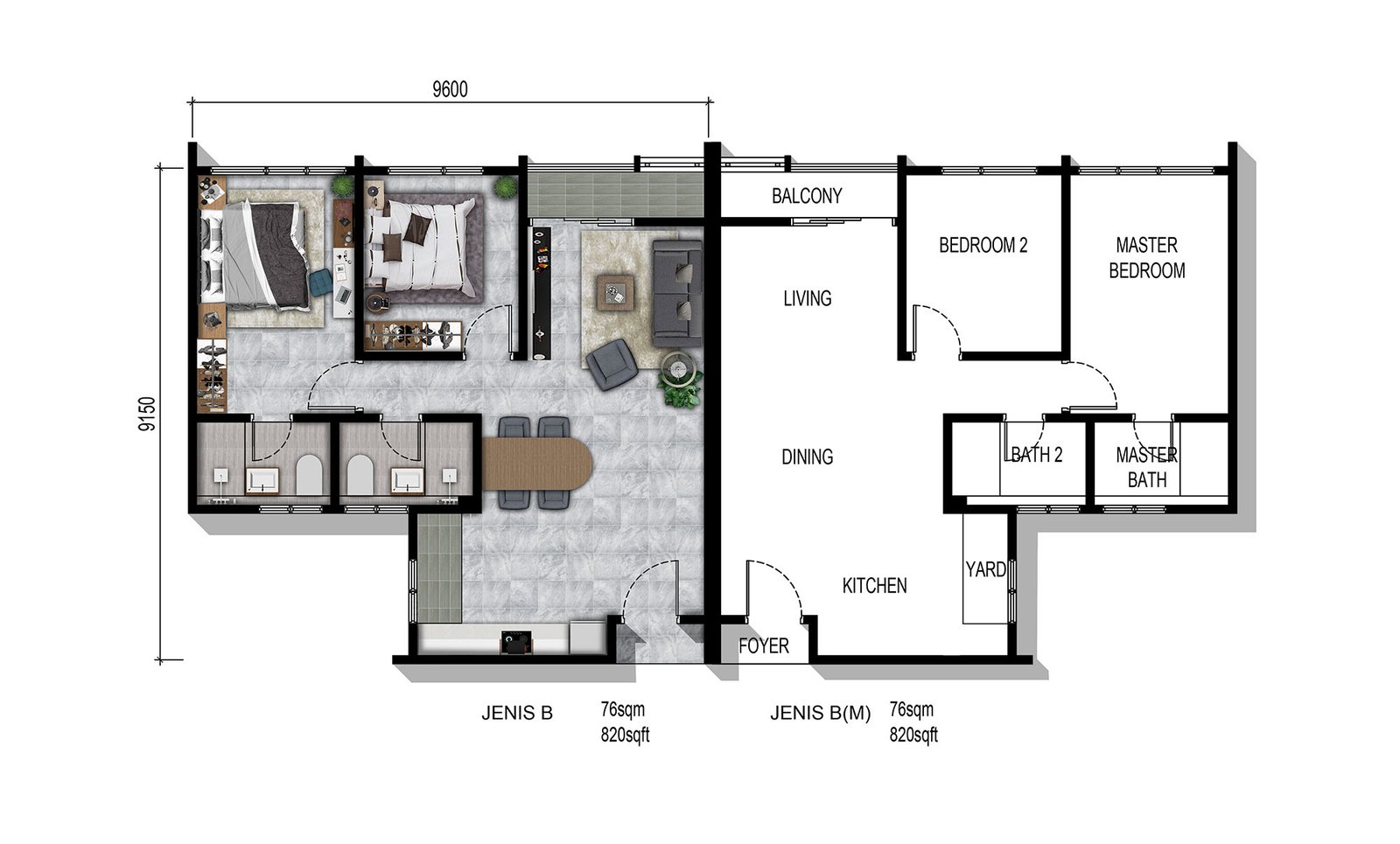 Parkland By The River – Jenis B (820 kaki persegi)