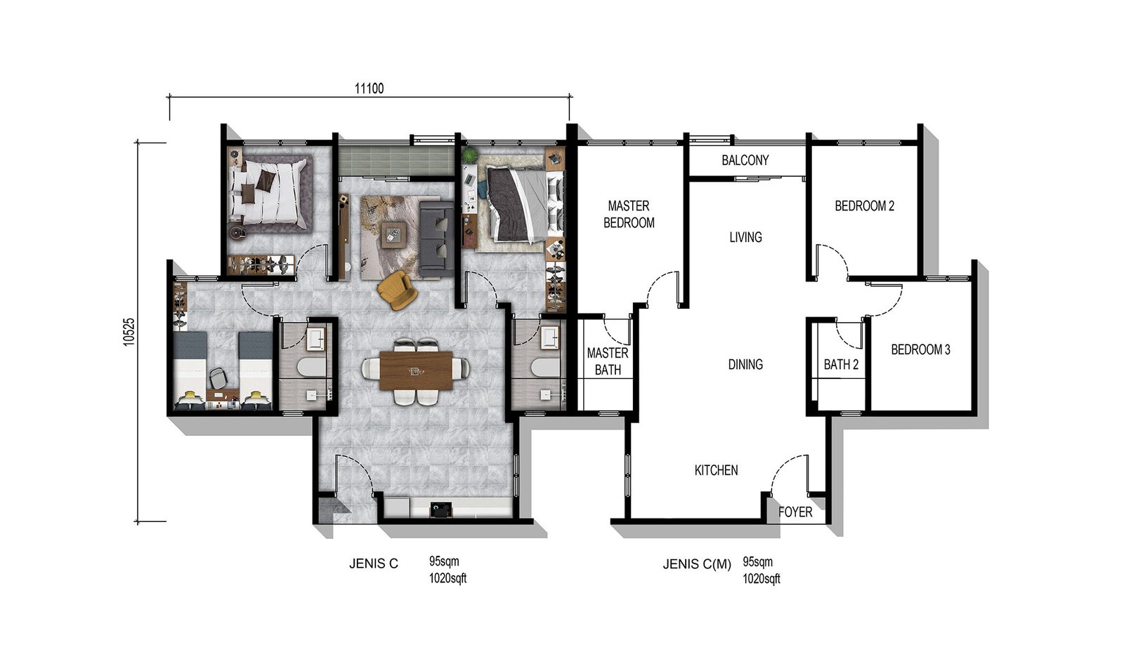 Parkland By The River – Jenis C (1,020 kaki persegi)