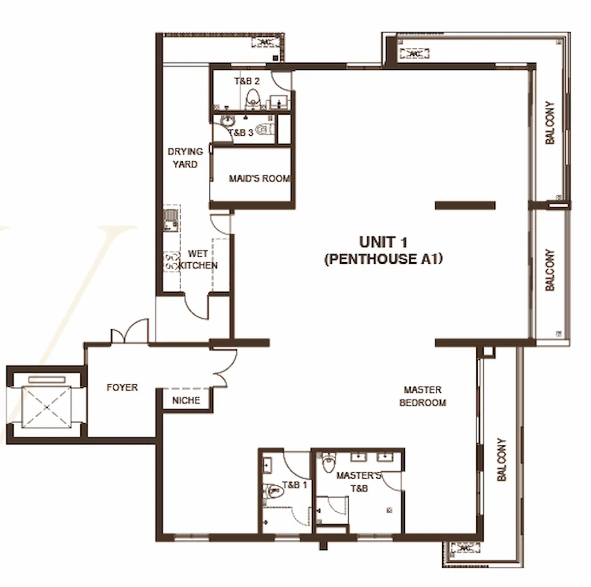 George Y. Residence 顶层公寓 A1 户型平面图