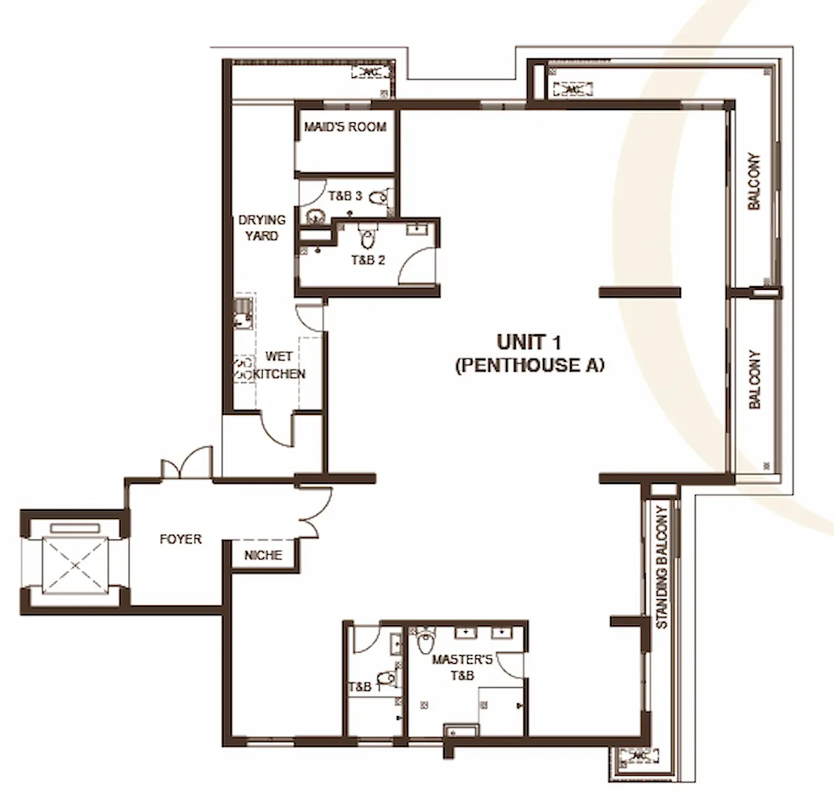 George Y. Residence 顶层公寓 A 户型平面图