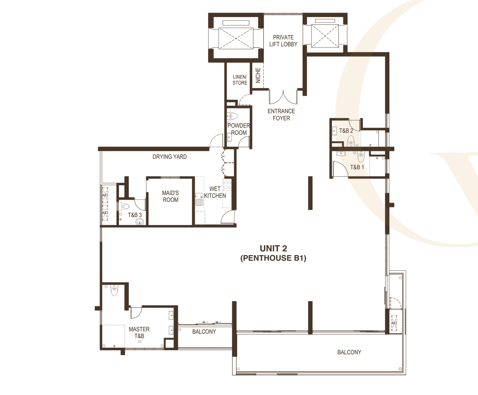 George Y. Residence 顶层公寓 B1 户型平面图