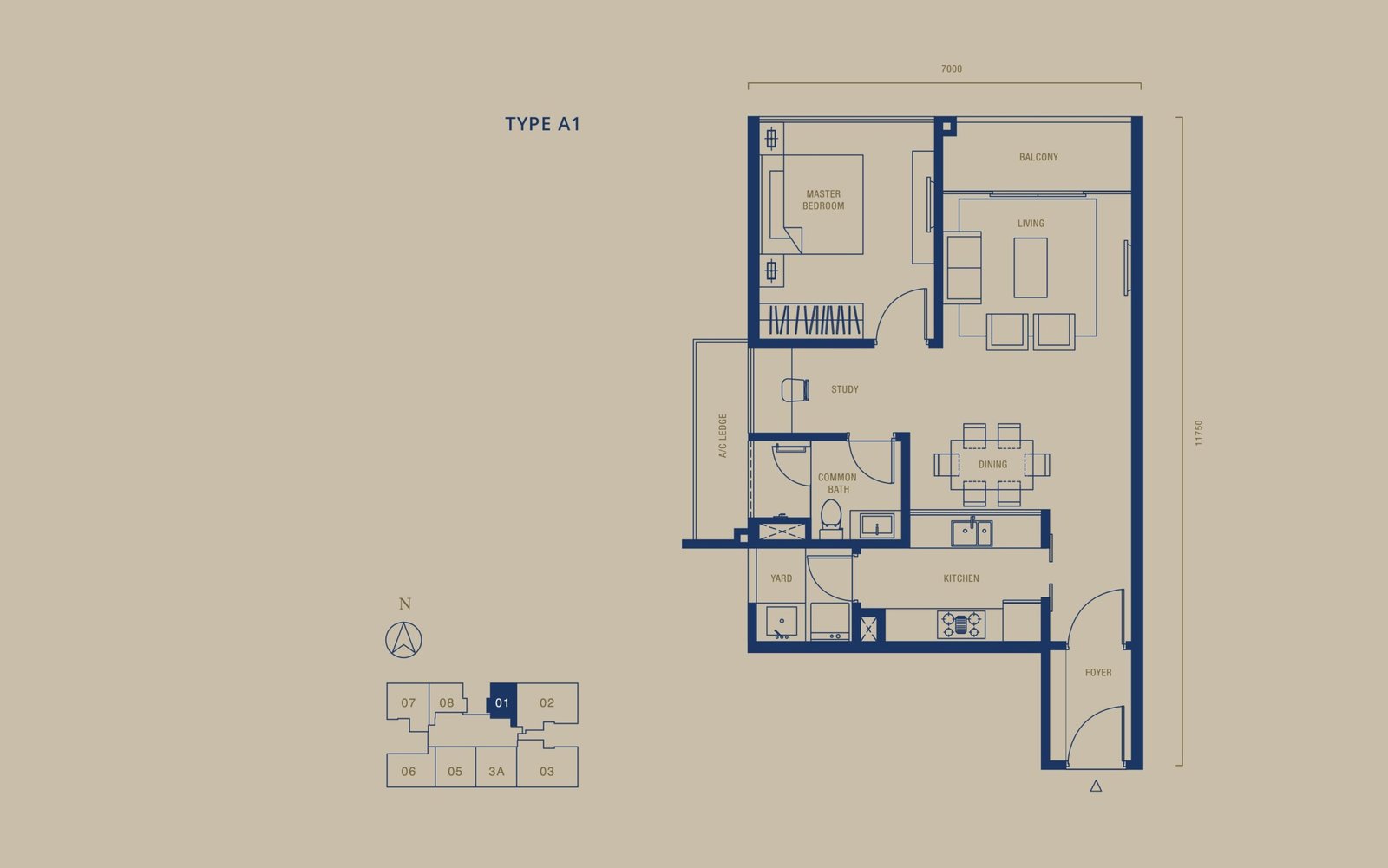 Floor plan of Type A1 at Southern Marina Residences