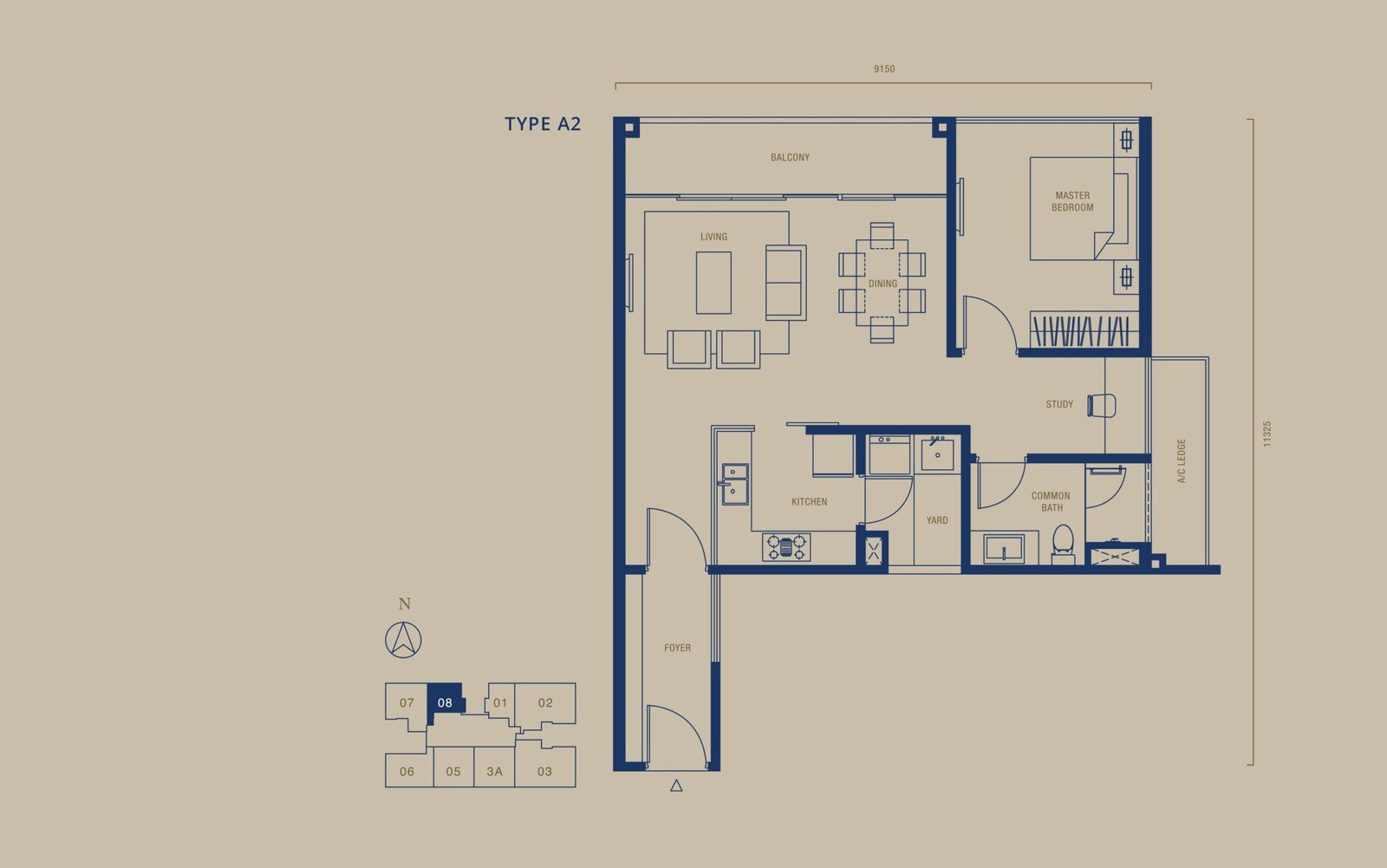 Floor plan of Type A2 at Southern Marina Residences