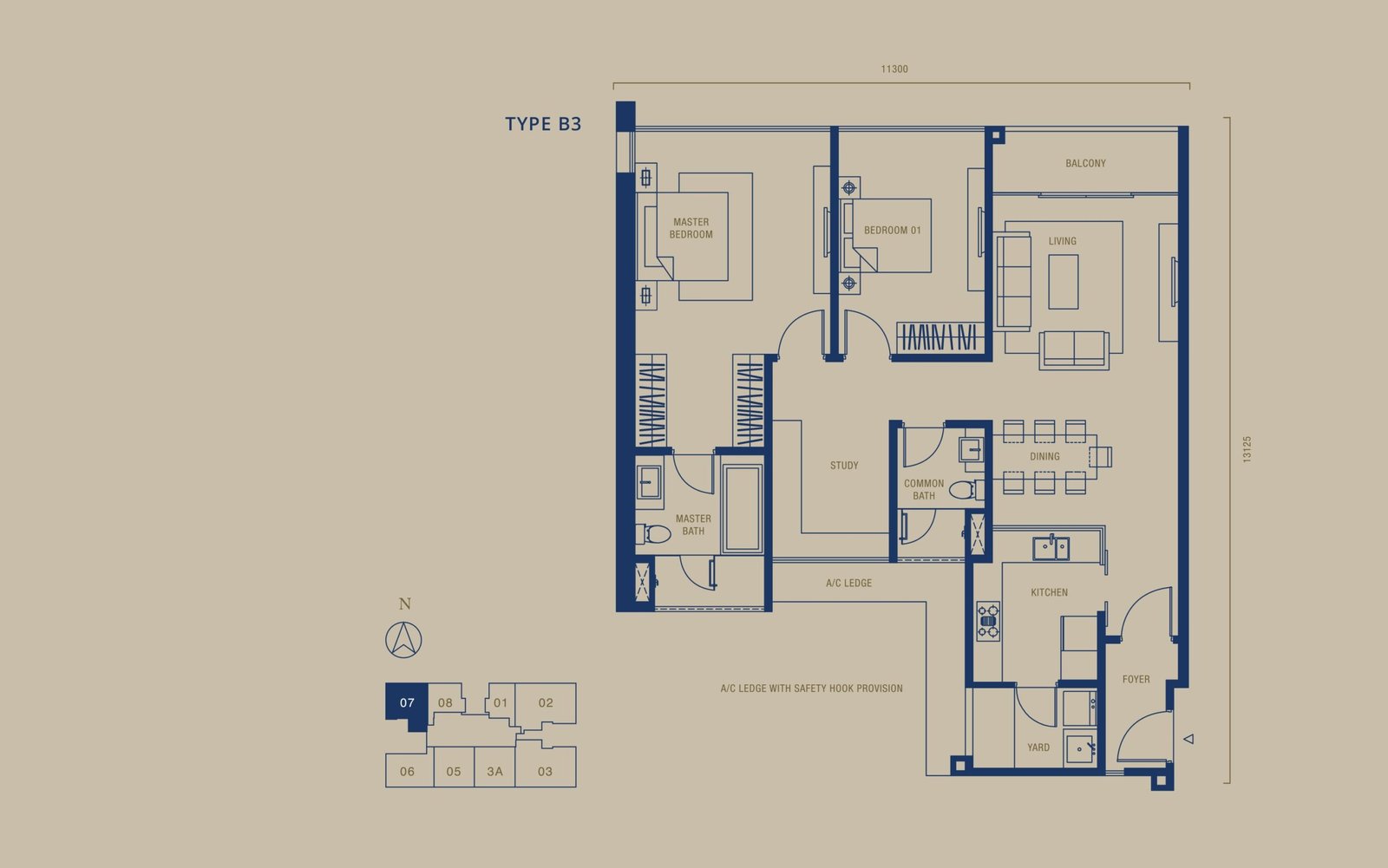 Floor plan of Type B3 at Southern Marina Residences