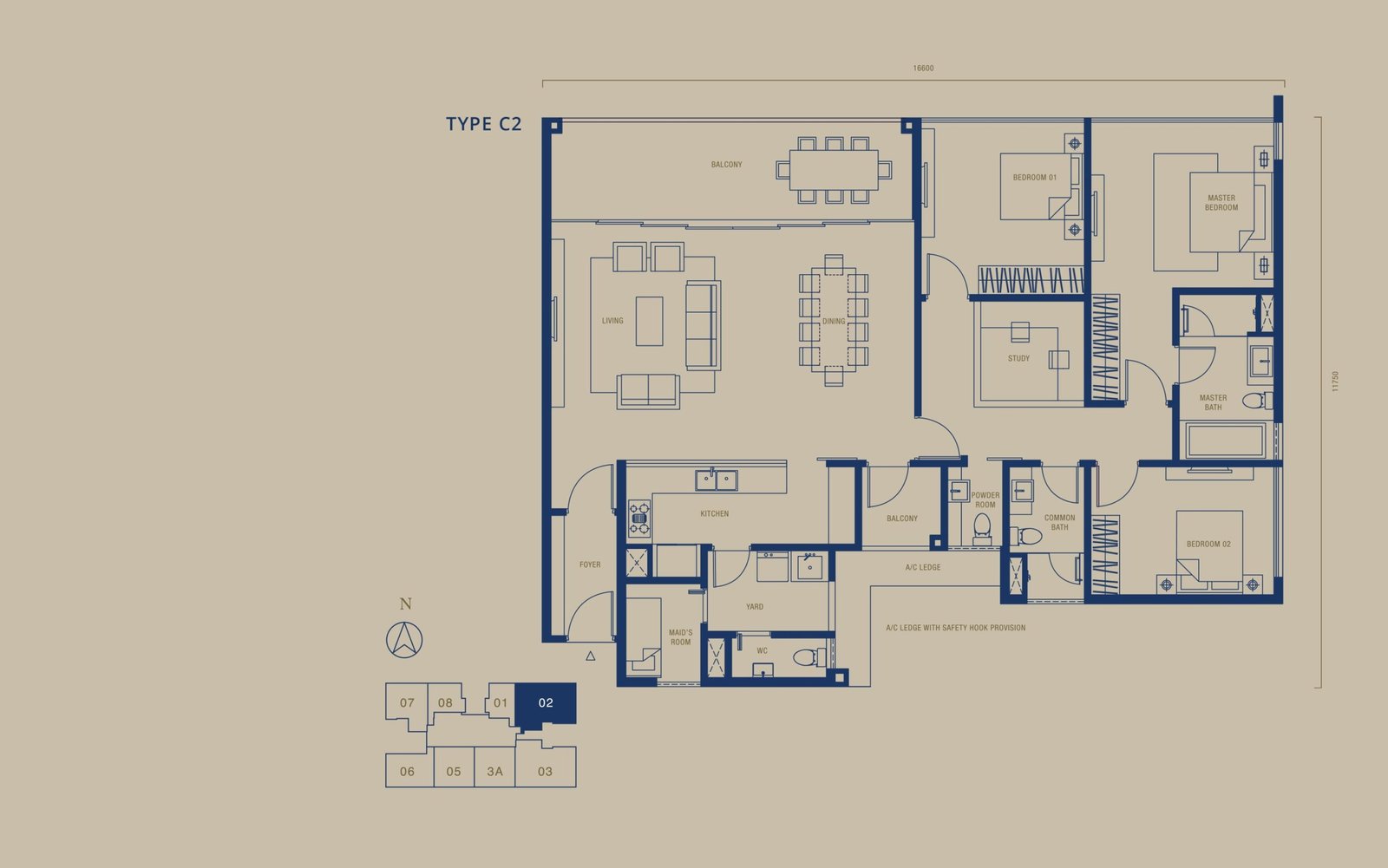 Floor plan of Type C2 at Southern Marina Residences