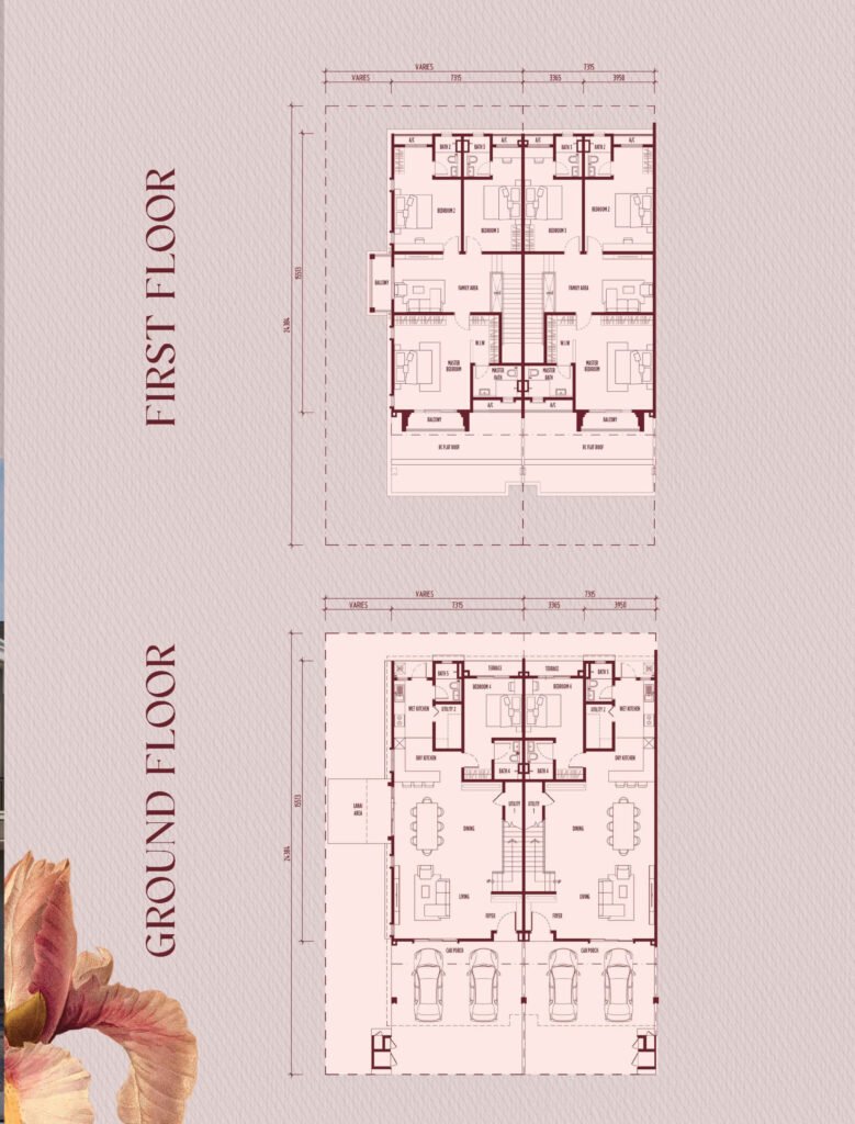Floor plan of Robinson Terrace House (24' x 80') - intermediate at Setia Eco Templer