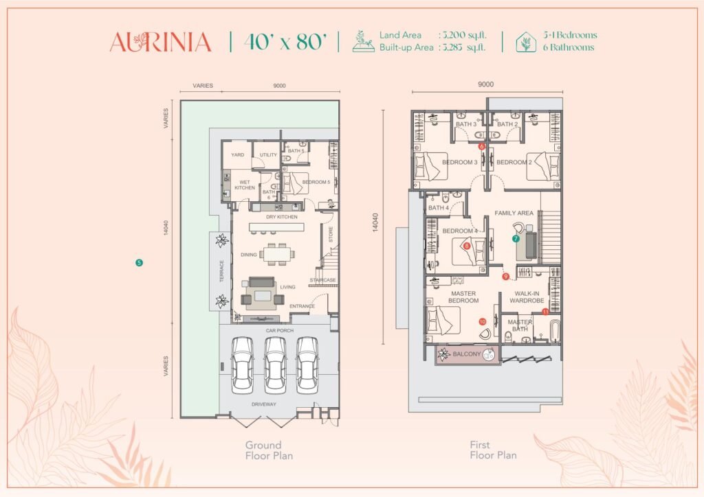 Pelan lantai rumah berkembar dua tingkat Aurinia, 40 x 80 kaki, Setia Tropika (landed homes)