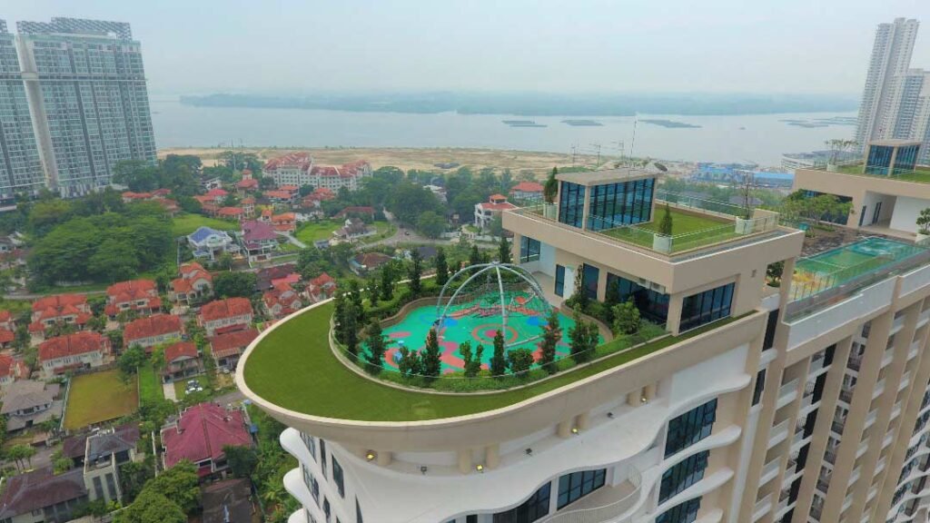 Close-up of landscaping in the Straits View 18 sky garden, Straits View 18