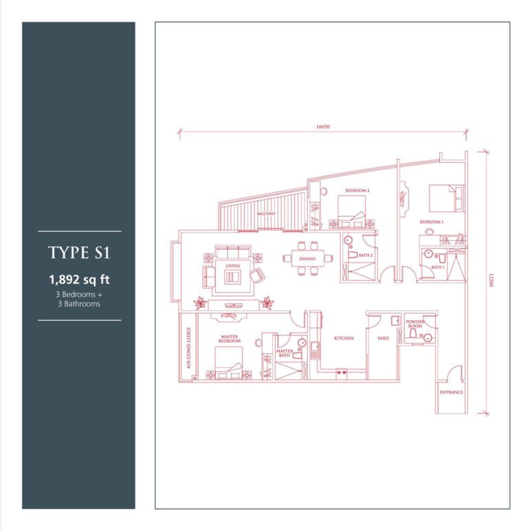 Pelan lantai Loft B jenis unit S1, The Loft @ KK Times Square