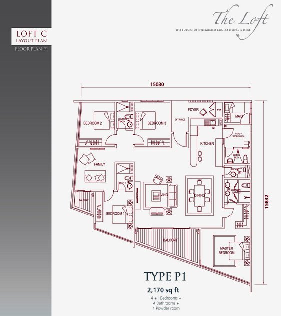Pelan lantai Loft C jenis unit P1, The Loft @ KK Times Square