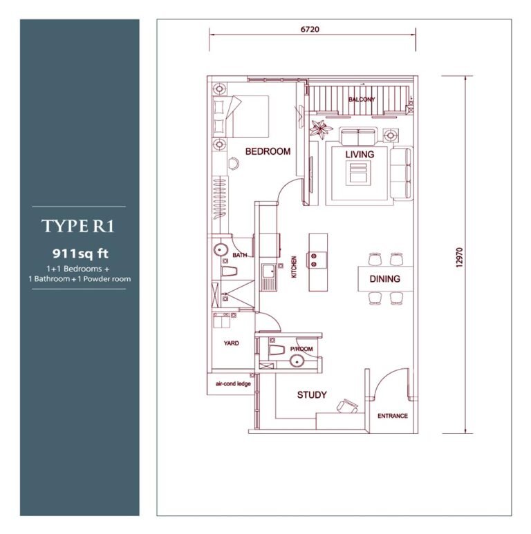 Pelan lantai Loft E jenis unit R1, The Loft @ KK Times Square