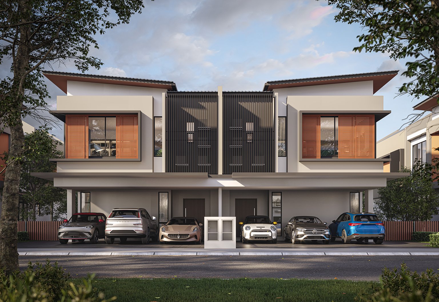 Lukisan artis fasad rumah Jenis C di The Straits View Garden