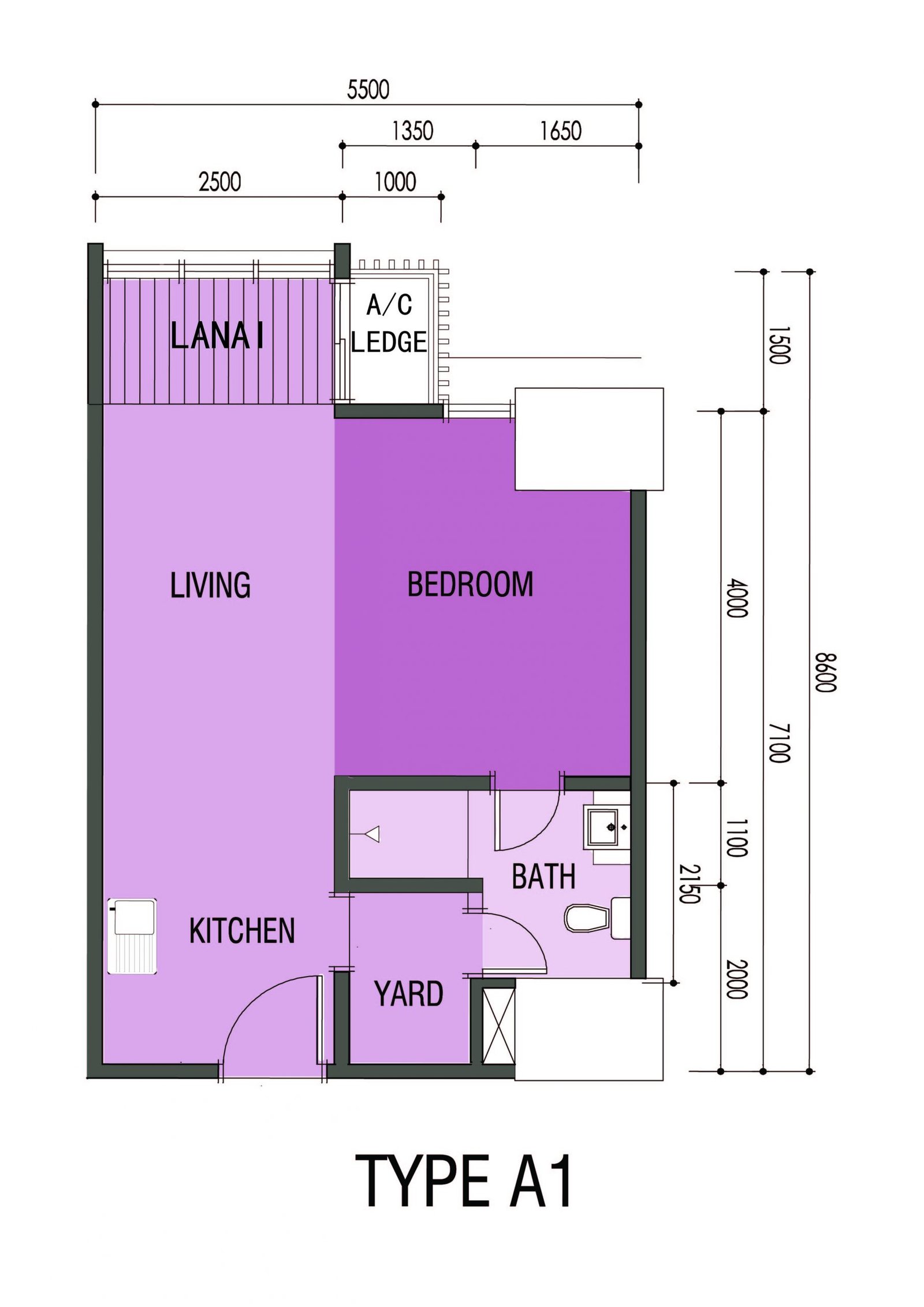 Denah lantai Tipe A1 di Bali Residences