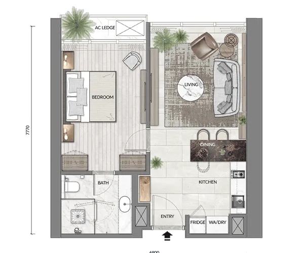 Pelan lantai Jenis A1 di Core Residence at TRX